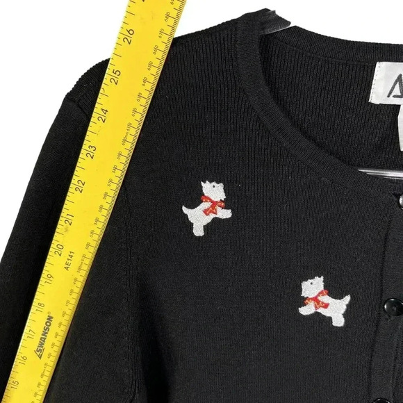 Ambra Womens Large Black Christmas Scottie Dog Embroidered Cardigan Knit Sweater - Picture 7 of 11